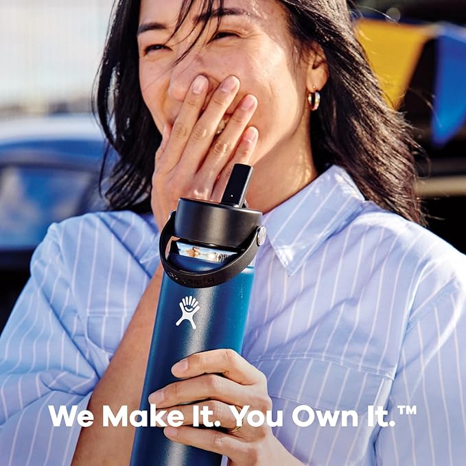 Hydro Flask Water Bottle - Insulated Stainless Steel - Wide Straw Lid, Non Spill, Leakproof in 24 Oz Indigo Blue