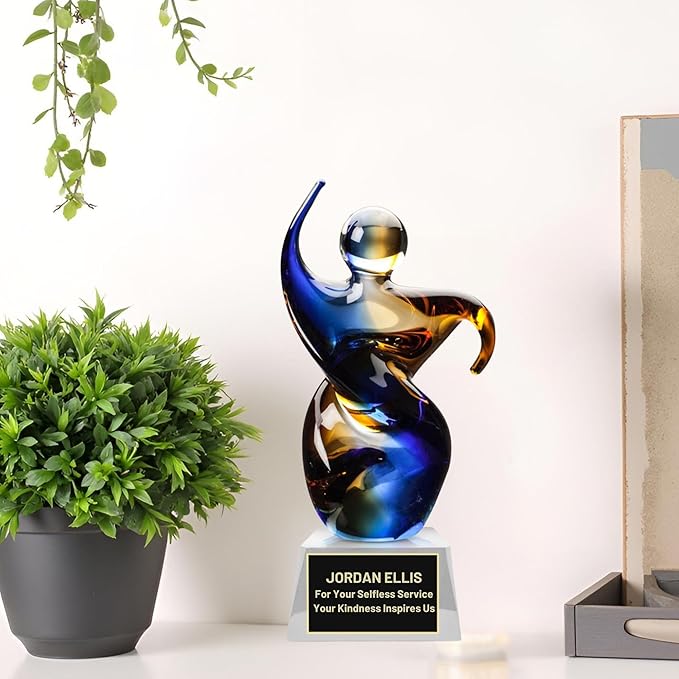 Hand-Blown Art Glass Award – Custom Engraved Elegant Award for Corporate, Sports Retirement Volunteer Recognition Leadership Personal Milestones Employee Gifts
