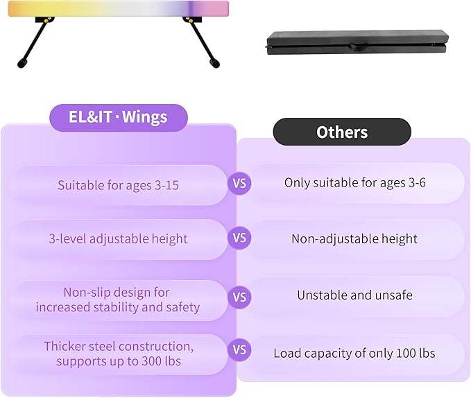 EL&IT·Wings 6ft/8ft Gymnastic Balance Beam, Adjustable High and Low Level Floor Beam - Highly Stable - Gym Practice Training Equipment for Kids Children Girls Home