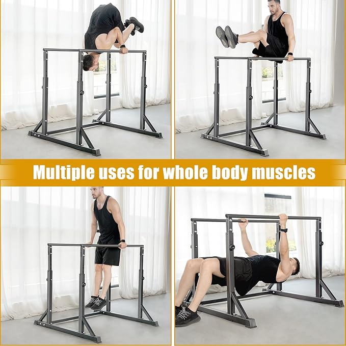 Bongkim Dip Bar, Heavy Duty Dip Station with 7 Height Levels, 800lbs Adjustable Parallel Bars for Tricep Dips Pull-Ups L-Sits Calisthenics Exercises Strength Training for Home Gym Outdoor
