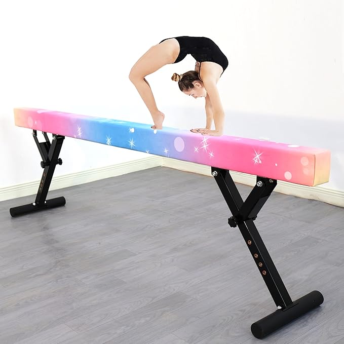 Adjustable Balance Beam for Kids, 8FT Gymnastics Beam with Anti-Slip Legs, High and Low Floor Beam for All Gymnastics Levels, Professional Gymnastic Equipment for Home, Gym Center