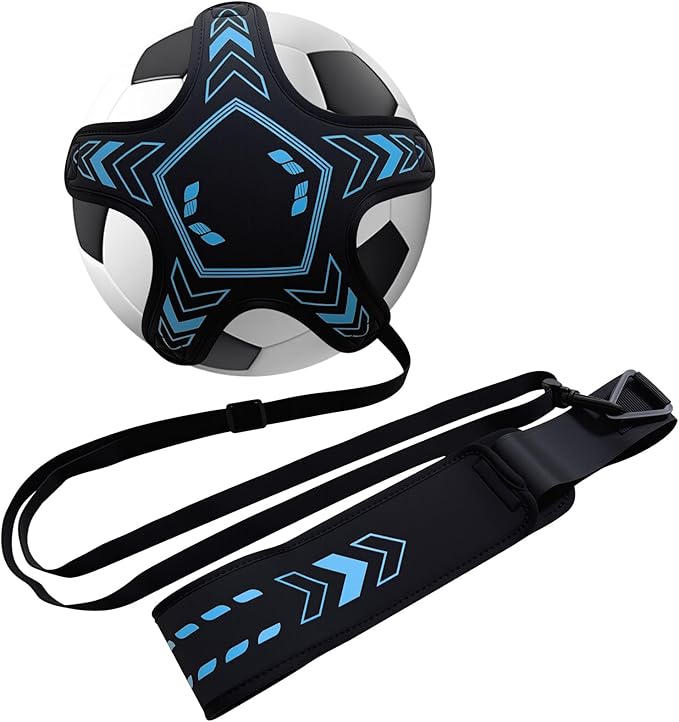 Soccer Training Equipment Football Kick Solo Trainer Adjustable Waist Belt Elastic Rope, Aids Hands Free Throw Sole Practice Fits Ball 3, 4, 5 and Volleyball Rugby (Blue)