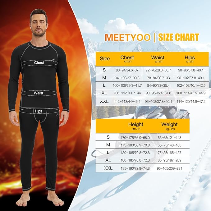 Men Thermal Underwear Set Long Johns with Fleece Lined Base Layer Men Cold Weather Top Bottom for Skiing Running