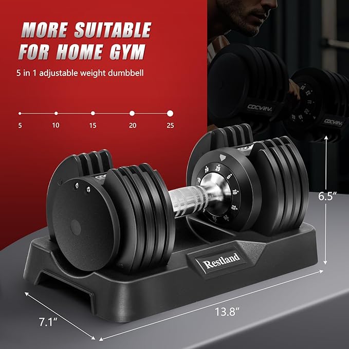 Restland Adjustable Dumbbell Set of 2 (60lb or 25lb Pair), Anti-Slip Handle with 10 or 5 Different Weights, Suitable for Men & Women Home Gym Workout