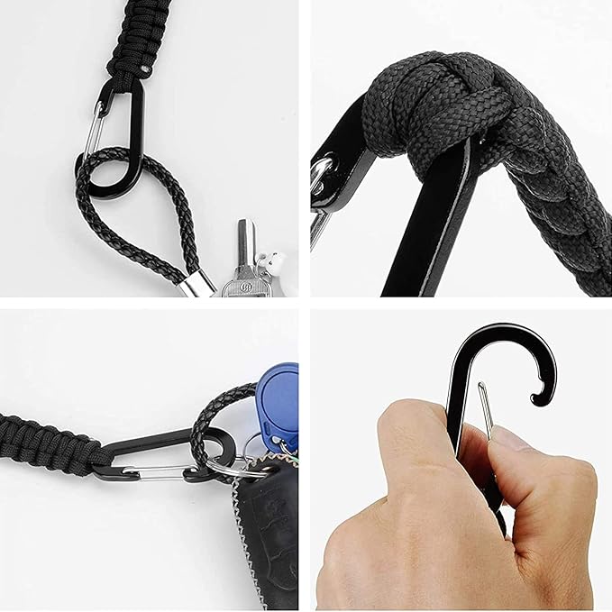 BRAVESHINE Paracord Keychain Carabiner Clip, D Ring Lanyard Hanger Stroller Hook for Water Bottle, Key, Backpacks, Men, Women