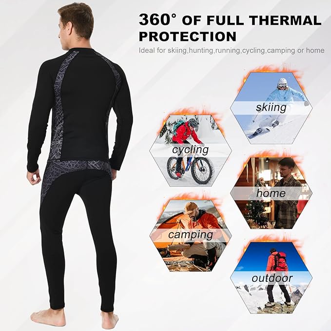 Men Thermal Underwear Set Long Johns with Fleece Lined Base Layer Men Cold Weather Top Bottom for Skiing Running