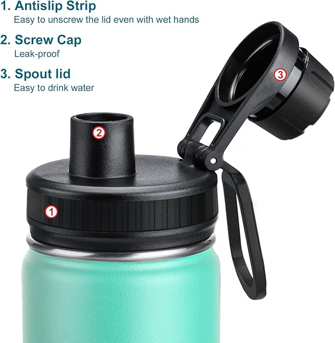 koodee Insulated Water Bottle, 32 oz Stainless Steel Double Wall Vacuum Wide Mouth Sport Bottle with Leakproof Spout Lid (Teal)