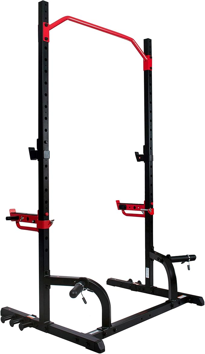 Sunny Health & Fitness Multifunctional Strength Training Home Gym – Complete Workout Equipment with Training Attachments, Optional Squat Stand, Power Rack Cage, Adjustable Incline Bench