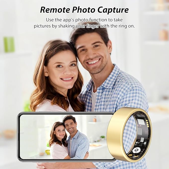 Smart Ring for Women Men Fitness Ring with Heart Rate, Blood Oxygen, Blood Pressure, Sleep Tracker, Step Tracker, IP68 Waterproof Health Ring for iOS & Android,No Subscription Fee (Gold, 6#)