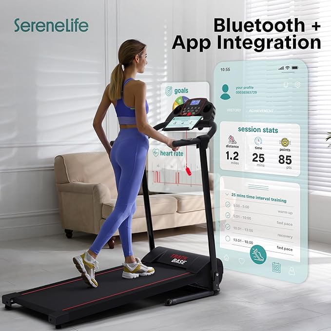 SereneLife Treadmills for Home with 13% Manual Incline Treadmill, 3.5HP - Compact Digital Portable Foldable Treadmill with Speakers, Bluetooth, App Sync, Heart Rate Monitor, for Walking, Running, Gym