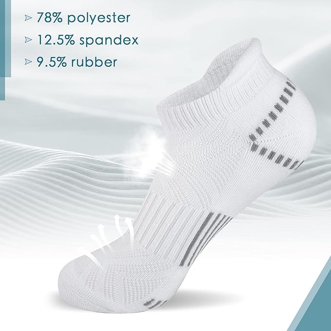 Airacker Ankle Athletic Running Socks Cushioned Breathable Low Cut Sports Tab Socks for Men and Women (6 Pairs)