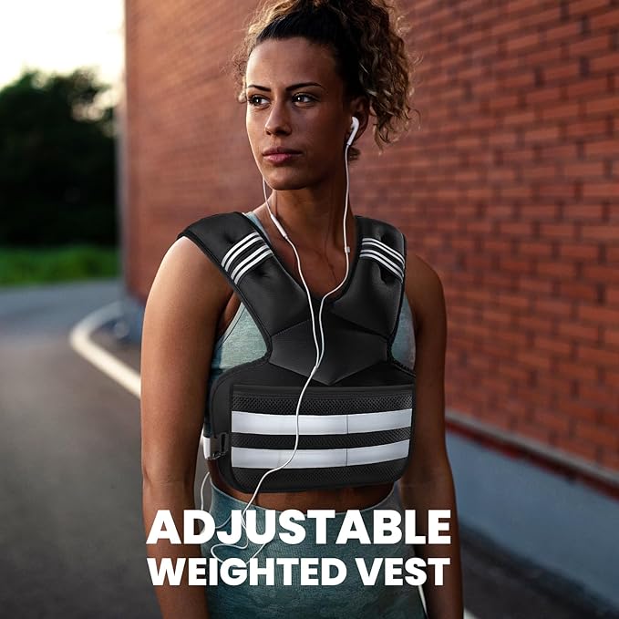 Adjustable Weighted Vest for Women and Men, 4-11lb/11-18lb/20-32lb Rucking Vest with 6 Ironsand Weights, Reflective Stripe and Storage Pocket for Workouts, Running, Strength Training