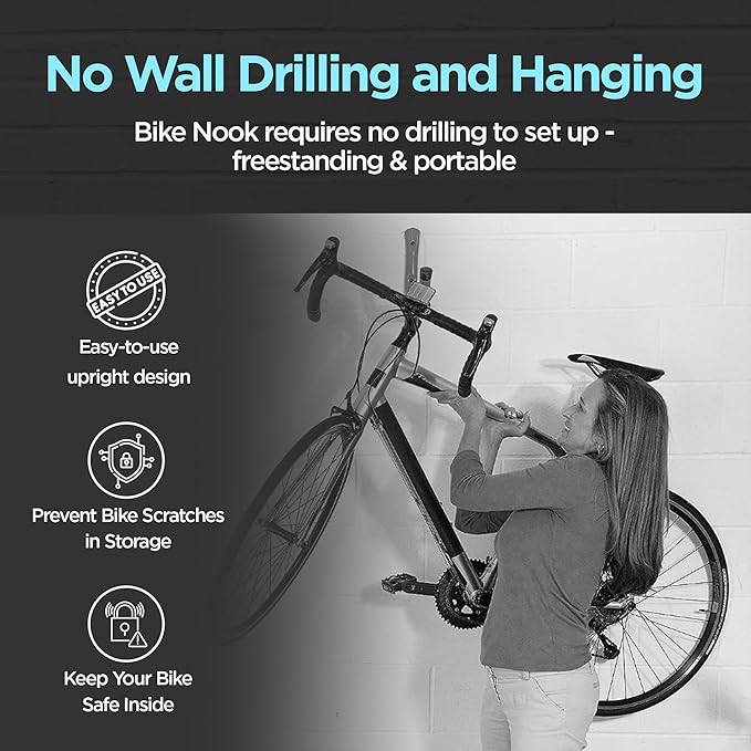 Bike Nook Bike Stand & Vertical Storage Rack - The Original Vertical Bicycle Floor Stand for Garage Storage, Indoor and Outdoor - Perfect Bike Accessories for Small Spaces with No Drilling