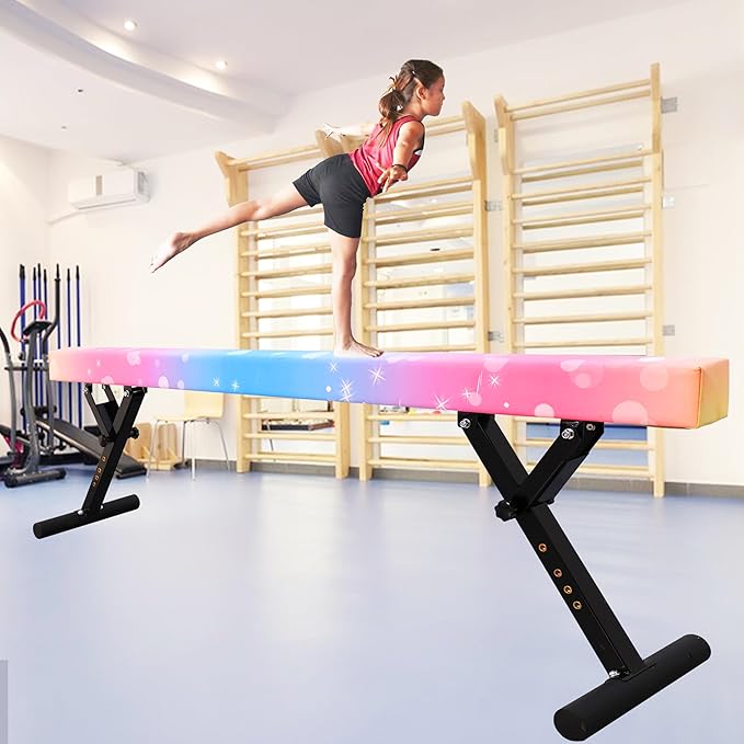 PreGymnastic 8FT Balance Beam, Raised Gymnastics Beam for Kids Ages 3-12, Home Gym Equipment for Training, Adjustable Balancing Beam Indoor, Off-Ground Competition Style