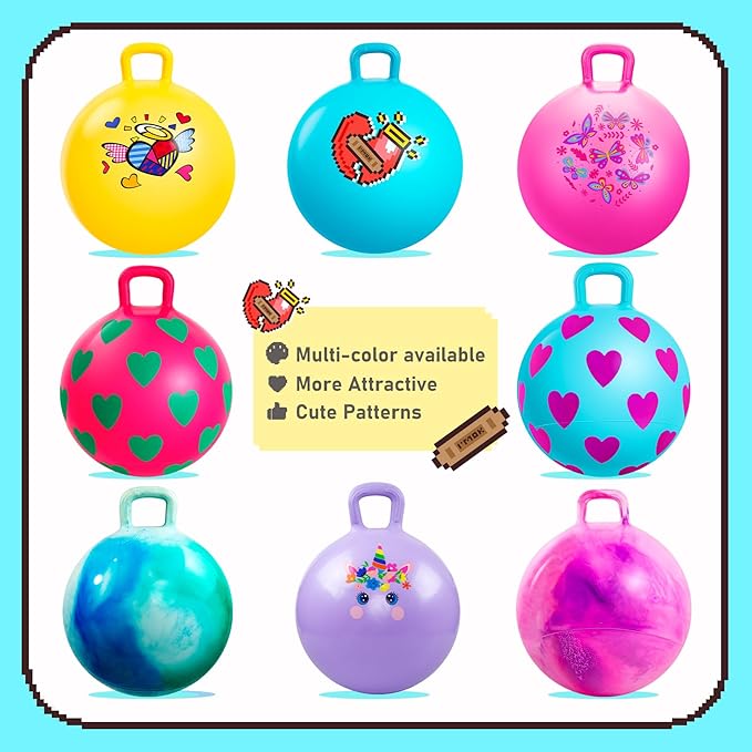 EVERICH TOY Hopper Ball for Kids, 18In Ride On Bouncy Ball with Handle, Blue Heart Girls Toys for Indoor Outdoor Active Play Toys, Best Christmas Girls Boys Gifts for 4 5 6 7 8 Yr Old