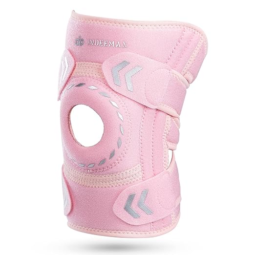 Knee Support Brace for Women Men, Adjustable Knee Compression Sleeve Brace Patellar Pad Tendon - Arthritis Pain, Meniscus Tear, Injury Recovery, Running, Workout, Neoprene Knee Braces with Stabilizers and Open Patella, Pink