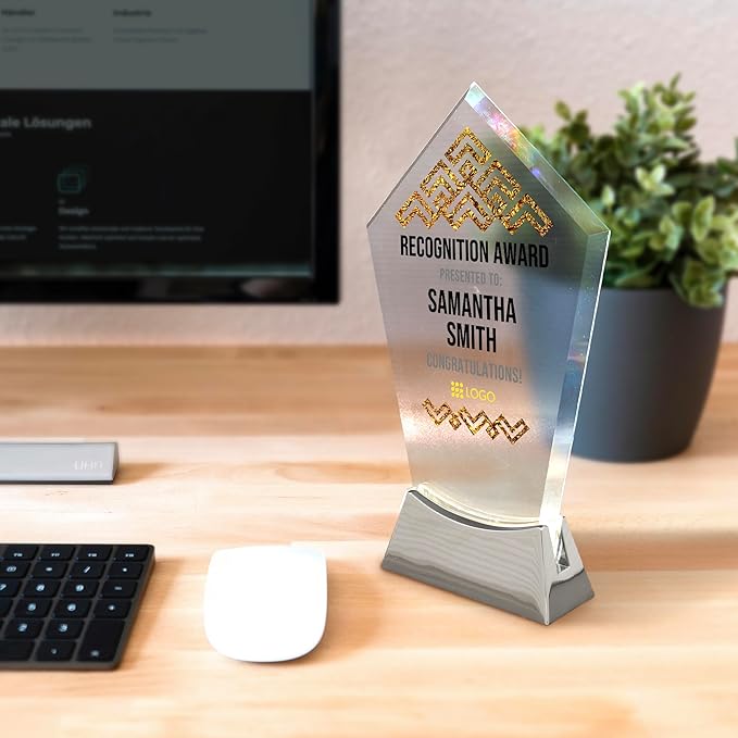 7 1/2" Personalized Glass Plaque for Awards and Trophies Custom Award for Employee of the Month, Retirement, Leadership and Appreciation Gift J Awards (D2)