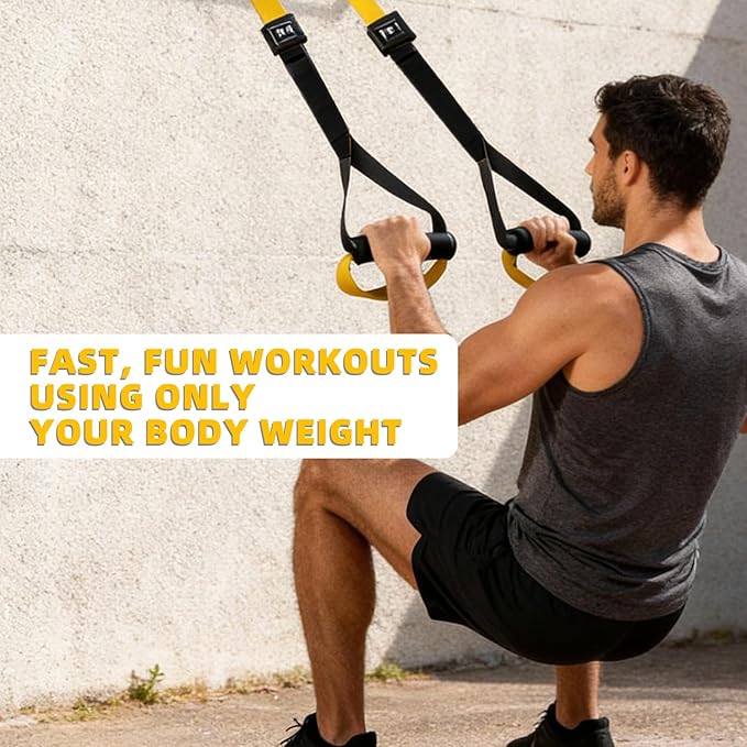 Home Suspension Straps Training Kit, Gym Bodyweight fitness All in One Workout for Full Body, with Safety Sign, Big Poster&Mess Bag