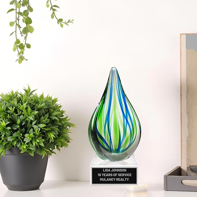 Hand-Blown Art Glass Award – Custom Engraved Elegant Award for Corporate, Sports Retirement Volunteer Recognition Leadership Personal Milestones Employee Gifts