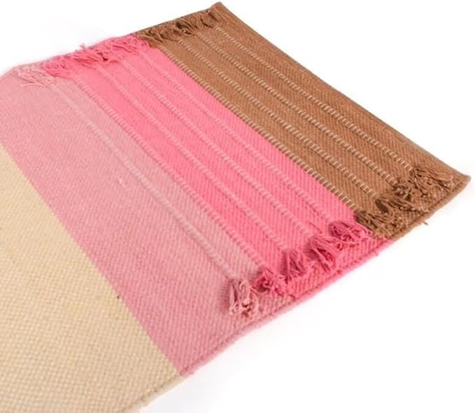 Indian Handmade100 % Organic Anti Skid Multi Colour Cotton Yoga Mat - Eco-Friendly Hand-Woven Rug - Non-Slip & Thick (24”x72”x5mm) for Hot yoga & Everyday Fitness at Home - Comfortable & Foldable Extra-Long Mat