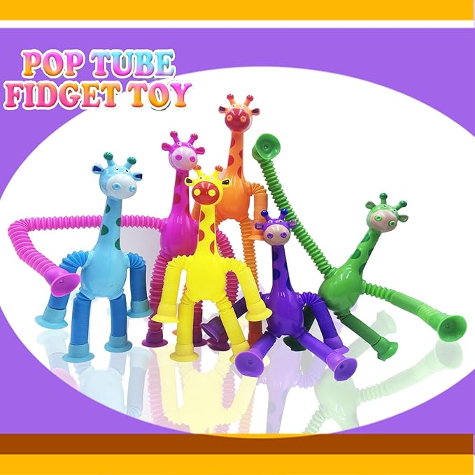 24PCS Telescopic Suction Cup Giraffe Toy,pop Tubes,Toys for Kids,Toddler Travel Toys,Toddler Sensory Toys,figette Toys,Fidget Toys for Kids,Treasure Box prizes,Small Toys for Kids prizes
