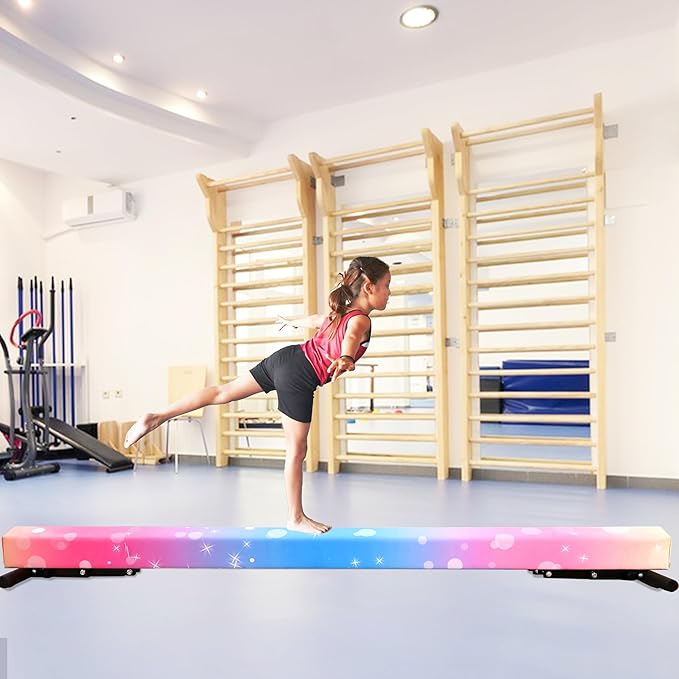 PreGymnastic 8FT Balance Beam, Raised Gymnastics Beam for Kids Ages 3-12, Home Gym Equipment for Training, Adjustable Balancing Beam Indoor, Off-Ground Competition Style
