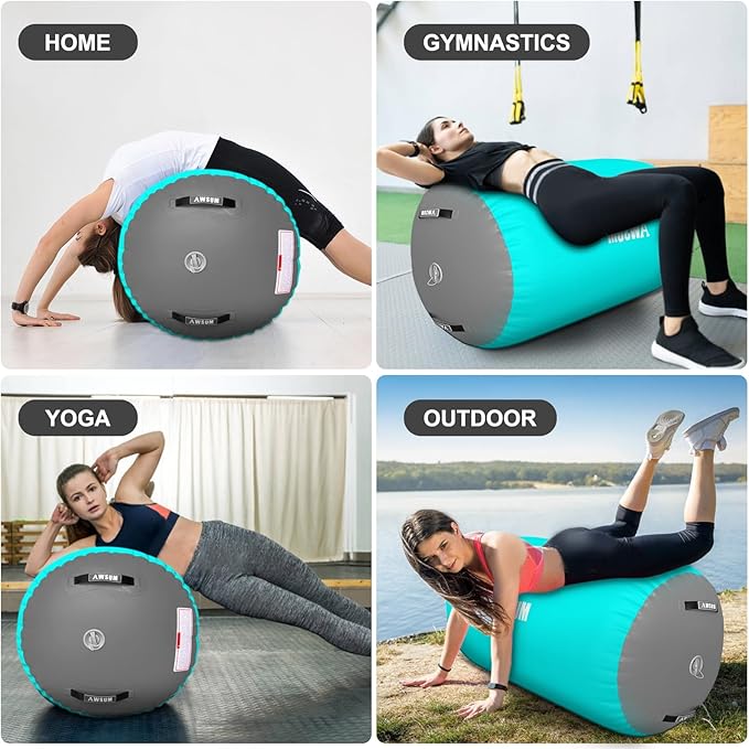 AWSUM Air Roller Gymnastics Barrel Inflatable Tumbling Mat Back Handspring Trainer for Octagon Mat Gym Home Gymnastics Equipment 1PCS,No Electric Pump