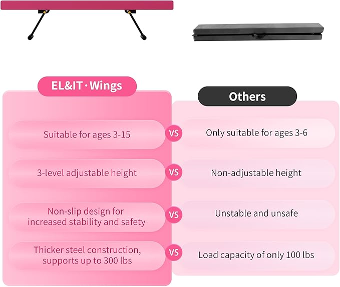 EL&IT·Wings 6ft/8ft Gymnastic Balance Beam, Adjustable High and Low Level Floor Beam - Highly Stable - Gym Practice Training Equipment for Kids Children Girls Home