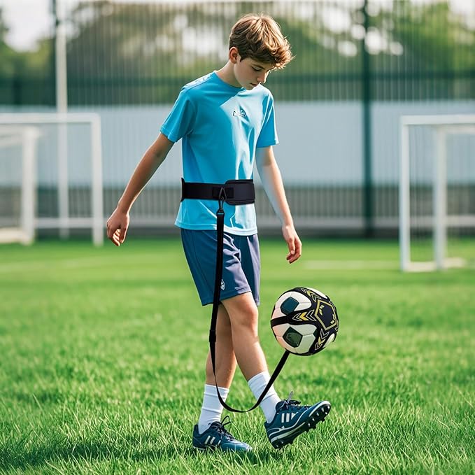 Soccer Training Equipment Football Kick Solo Trainer Adjustable Waist Belt Elastic Rope, Aids Hands Free Throw Sole Practice Fits Ball 3, 4, 5 and Volleyball Rugby (Yellow)