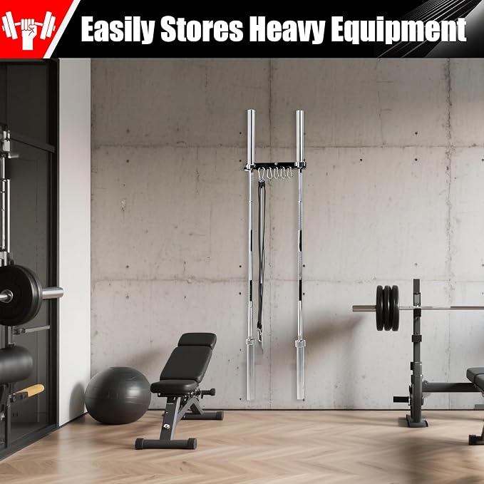 Wall-Mounted Gym Organizer, Barbell Holder Wall Mount, Resistance Band Storage Rack, Home Gym Accessories Holder