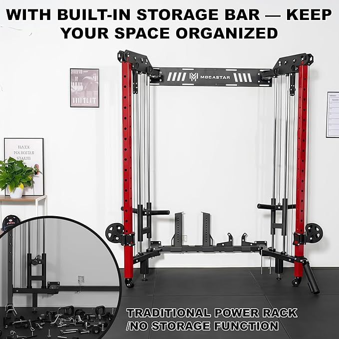 Folding Power Rack, Wall Mounted Squat Rack with Cable Pulley System, Multi-Grip Pull-Up Bar, Landmine for Home Gym, Compact Power for Small Spaces, FR67