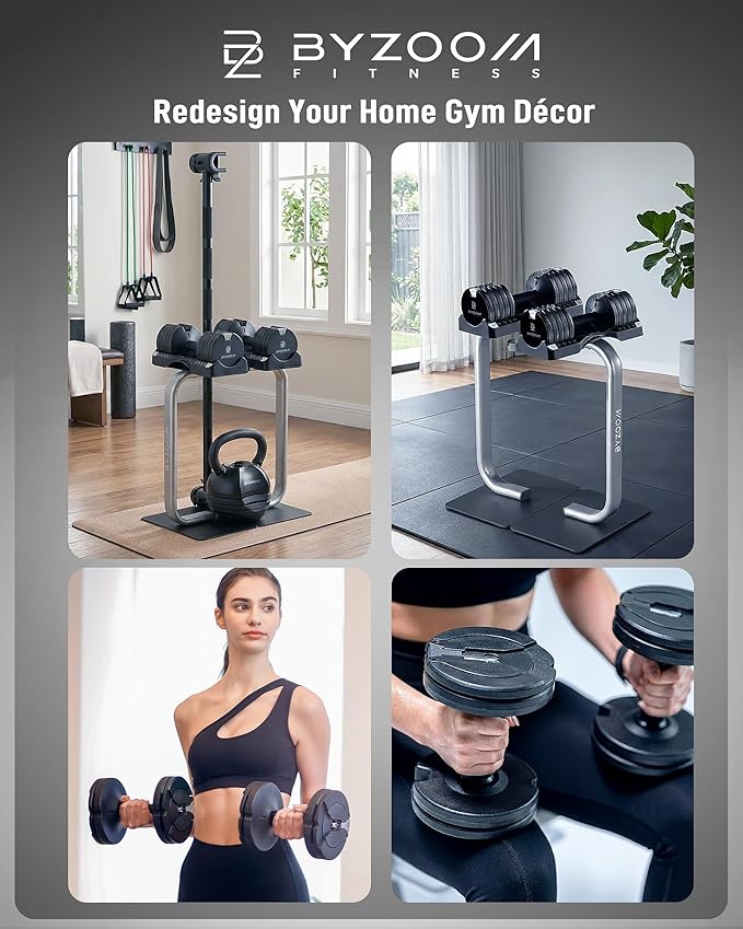 BYZOOM FITNESS Adjustable Dumbbell – 12.5/25lb Single Unit OR Set of 2 – 5-in-1 Adjustable Weight for Home Gym, Strength Training & Fitness Workouts, White OR Black