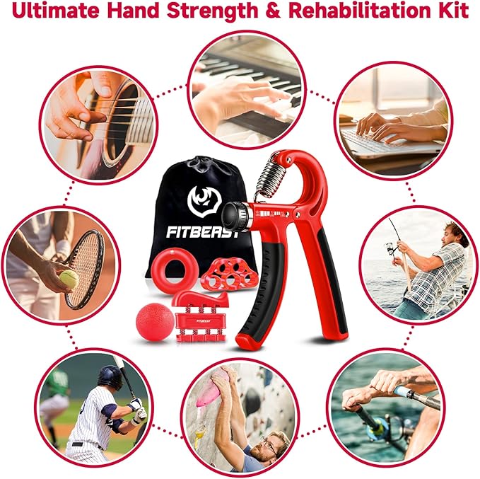 FitBeast Grip Strengthener Forearm Strengthener Hand Grips Strengthener Kit - 5 Pack Adjustable Resistance