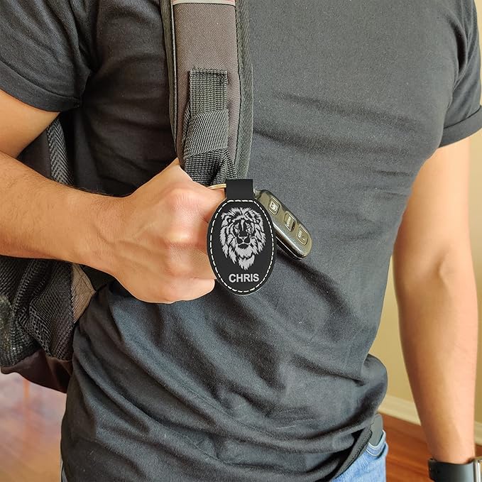 LaserGram Oval Keychain, Quad, Personalized Engraving Included (Black with Silver)