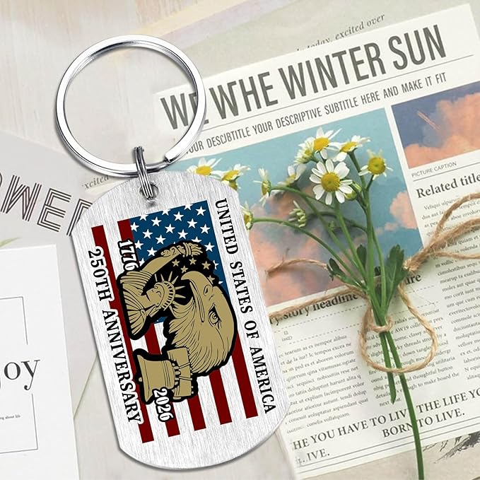 Viayen 250 Years America Flag Keychain, 250th Anniversary USA Merchandise Gift 1776-2026 Commemorative Patriotic Ornament