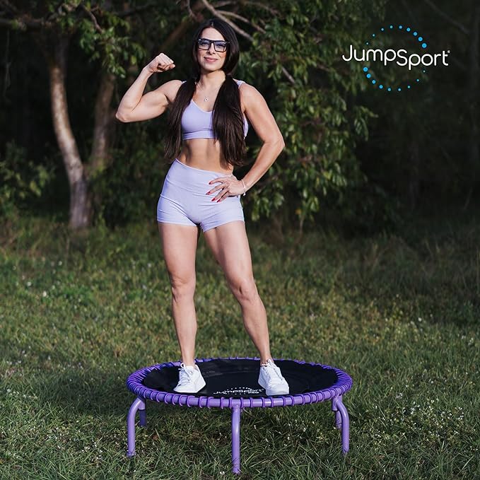 JumpSport 350 PRO Fitness Trampoline, Cardio Workout, No-Tip Arched Legs Home Gym Equipment, Adjustable Bungees & 60 Day Trial Video