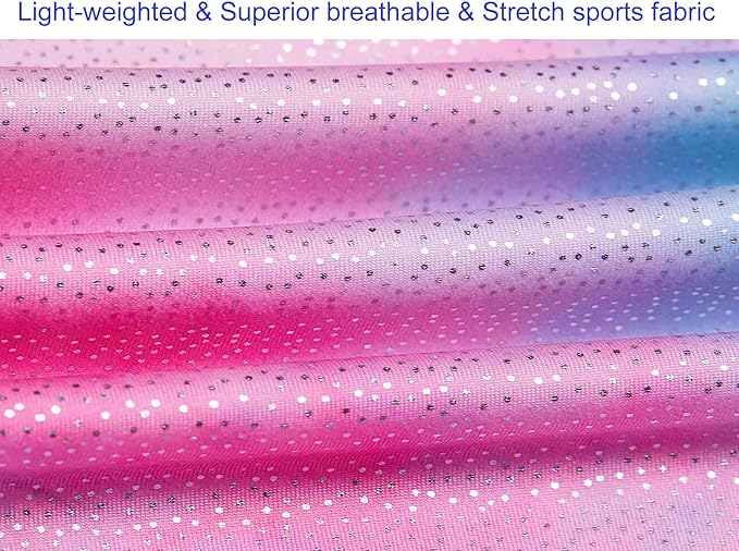 Domusgo Gymnastics Leotards for Girls Sparkly One-Piece Pro Kids Unitard Biketards with Shorts