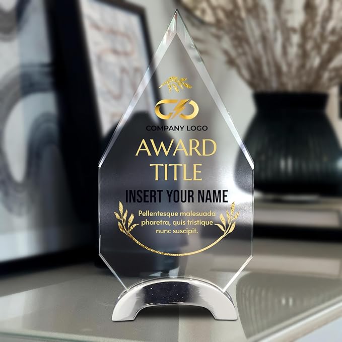 9 1/4" Personalized Glass Plaque for Awards and Trophies, Custom Award for Employee of the Month, Retirement, Leadership and Appreciation Gift P (Design 4)