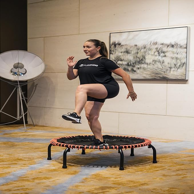 JumpSport 350 PRO Fitness Trampoline, Cardio Workout, No-Tip Arched Legs Home Gym Equipment, Adjustable Bungees & 60 Day Trial Video