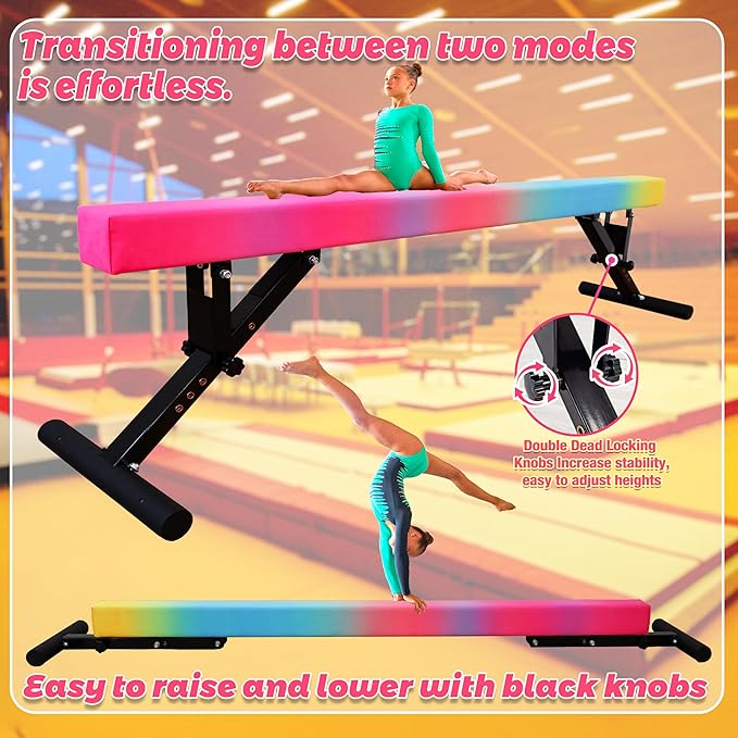 PreGymnastic 8FT Balance Beam, Raised Gymnastics Beam for Kids Ages 3-12, Home Gym Equipment for Training, Adjustable Balancing Beam Indoor, Off-Ground Competition Style