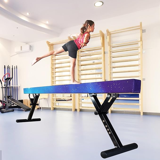 PreGymnastic 8FT Balance Beam, Raised Gymnastics Beam for Kids Ages 3-12, Home Gym Equipment for Training, Adjustable Balancing Beam Indoor, Off-Ground Competition Style