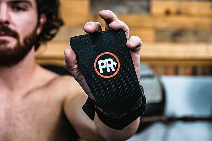 Set of PR+ Gymnastics Hand Grips + 18" Lifting Wrist Wraps for Pull Ups, Weightlifting, WODs & Cross Training – No Hole, Chalk-Free Gloves, Triple Layer Hand Protection & Wrist Support - Great Gift