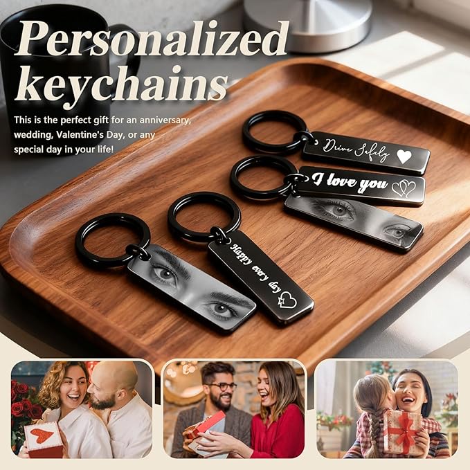 Customized Double Sided Keychain - Personalized Engraved Text/Number/Name Keychain, Custom Key chain Gift for Boyfriend