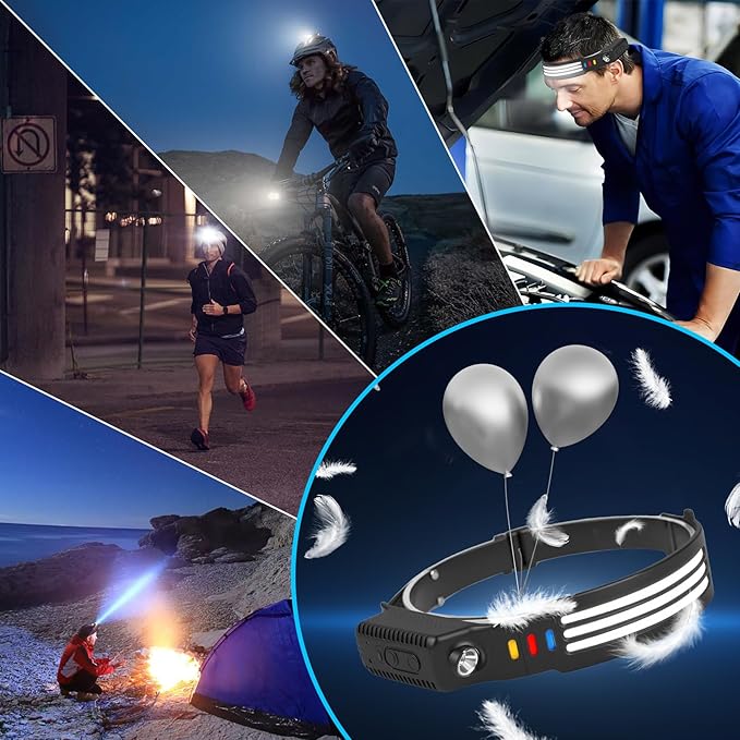 6Pack LED Headlamp Rechargeable, 1200 High Lumen Head Lamp with Motion Sensor, 230°Wide Beam, 5 Light Modes, IPX6 Waterproof Head Light for Camping, Running, Hiking