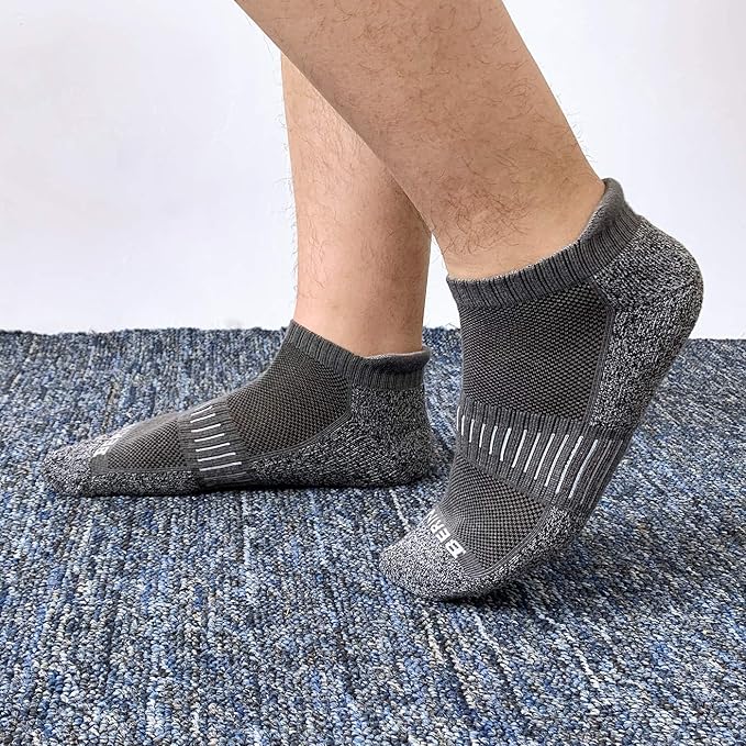 BERING Men's Athletic Running Ankle Socks Cushioned Heel Tab (6 Pairs)