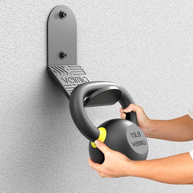 veimia Kettle Bell Wall Rack, Wall Mounted Kettle Bell Storage Hanger, Gym Storage Mount for many Size Kettlebell, Kettlebell Rack with rubber mat is choice for home or commercial gyms
