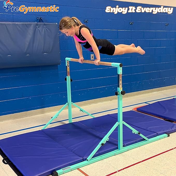 PreGymnastic Foldable Gymnastics Bar, 6FT Horizontal Bars, Folding Training Bar for Kids Ages 3-18, Weight Limit 500 LB, Adjustable kip Bar,Home Gym Equipment Indoor