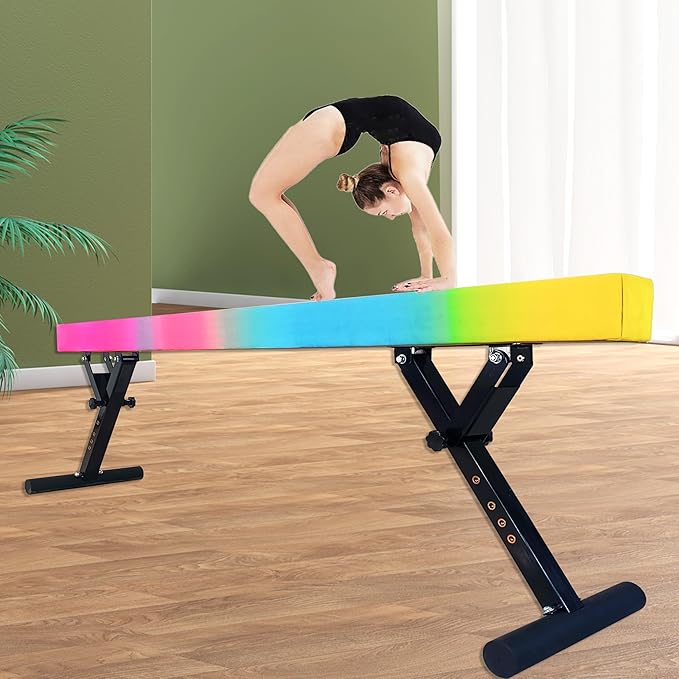 Adjustable Balance Beam for Kids, 8FT Gymnastics Beam with Anti-Slip Legs, High and Low Floor Beam for All Gymnastics Levels, Professional Gymnastic Equipment for Home, Gym Center