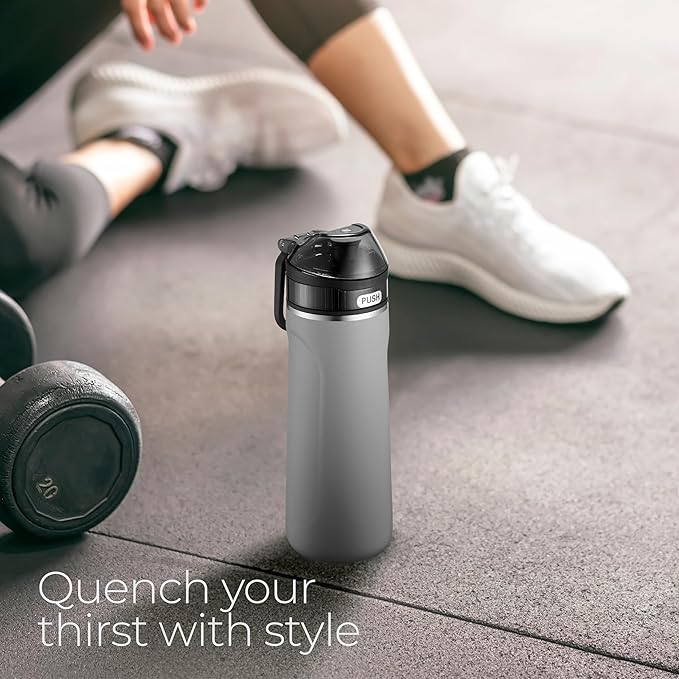 SIPX™ 18 oz Premium Stainless Steel Water Bottle with Straw Lid – Triple Insulated, Leakproof, BPA-Free – Slim, Durable Bottle for School, Gym, Office – Grey