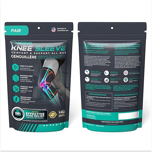 Modvel Compression Knee Brace for Women & Men, 2-Pack Knee Brace for Running Knee Pain, Knee Support Compression Sleeve, Workout Sports Knee Braces for Meniscus Tear, ACL & Arthritis Pain Relief